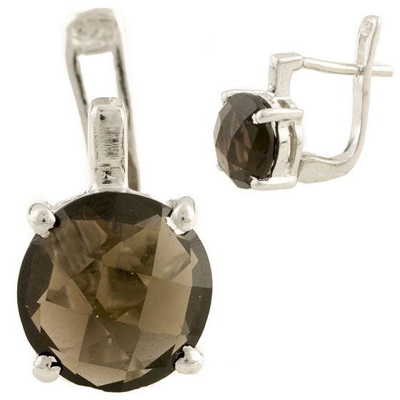 Серебряные серьги с раухтопазом (дымчатым кварцем)