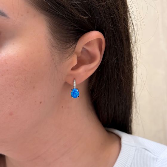 Серебряные серьги с опалом, фианитами