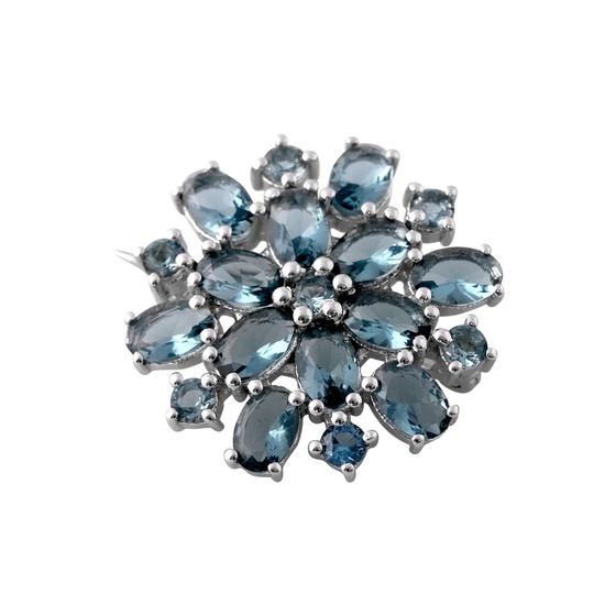 Серебряная брошка с топазом Лондон Блю 4.367ct