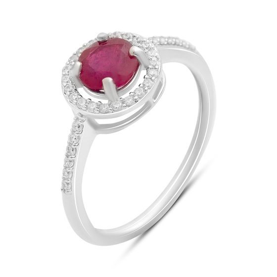 Серебряное кольцо с рубином, фианитами