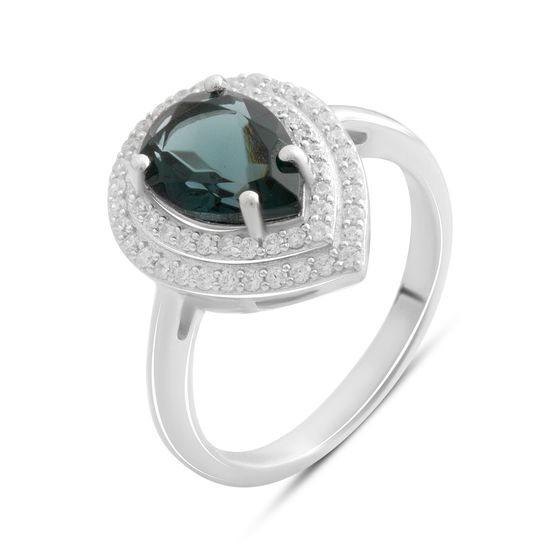 Серебряное кольцо с топазом Лондон Блю 2.243ct, фианитами