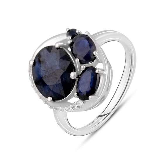 Серебряное кольцо с сапфиром 4.056ct, фианитами
