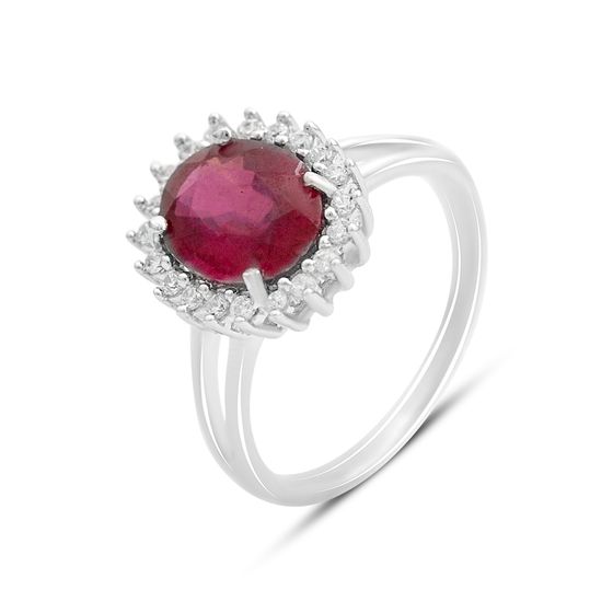 Серебряное кольцо с рубином, фианитами