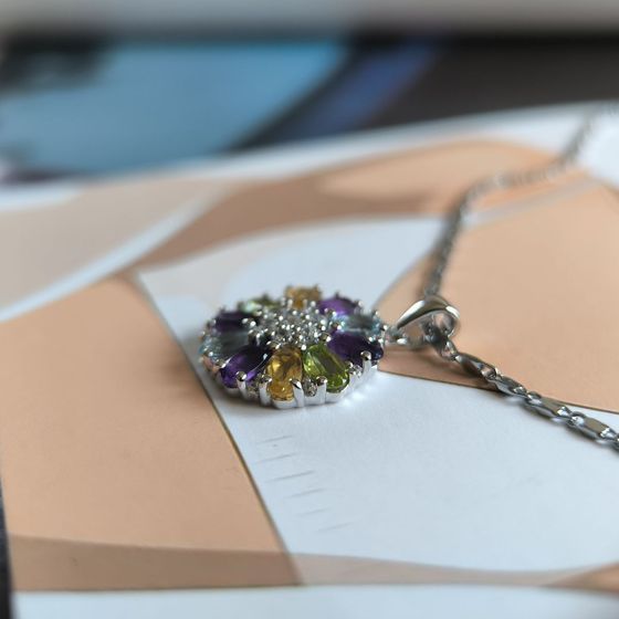 Серебряная подвеска с аметистом 3.087ct, цитрином, хризолітом, топазом