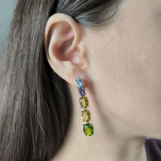 Серебряные серьги с аметистом, хризолітом, топазом, цитрином