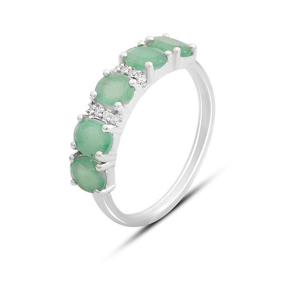 Серебряное кольцо с изумрудом, фианитами