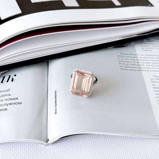 Серебряное кольцо с морганитом nano 13.12ct, фианитами