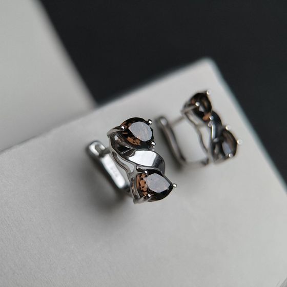 Серебряные серьги с раухтопазом (дымчатым кварцем) 3.842ct
