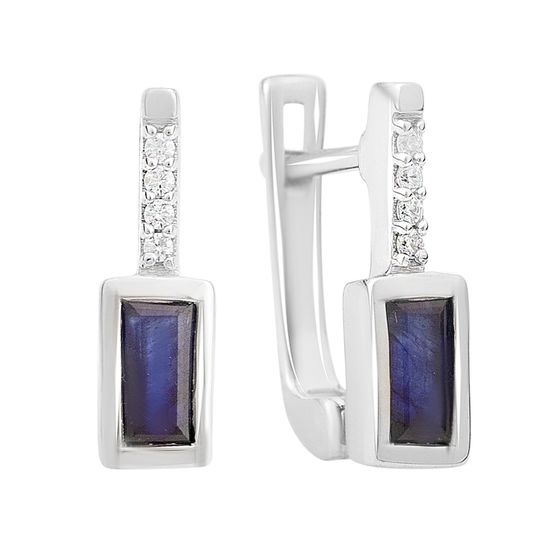 Серебряные серьги с сапфиром 1.075ct, фианитами