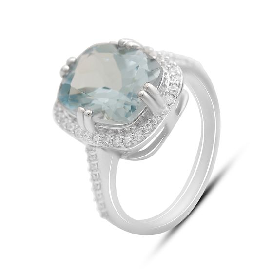 Серебряное кольцо с топазом 6.507ct, фианитами