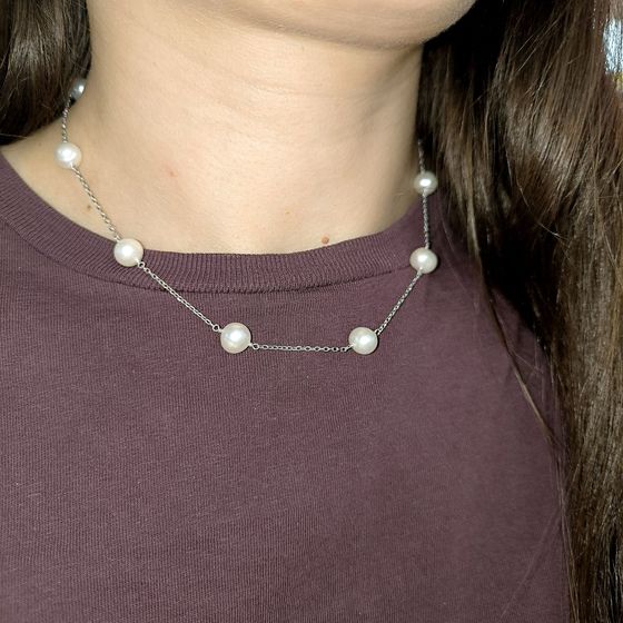 Серебряное колье с жемчугом барочным