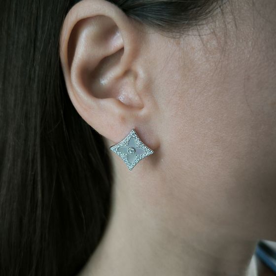 Серебряные серьги с фианитами, перламутром