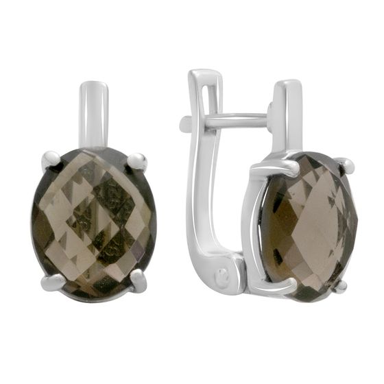 Серебряные серьги с раухтопазом (дымчатым кварцем)