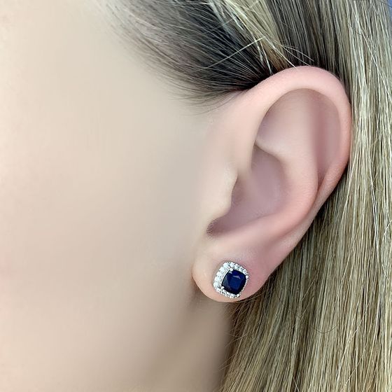 Серебряные серьги с сапфиром 1.684ct, фианитами