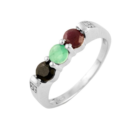 Серебряное кольцо с сапфиром, изумрудом, рубином