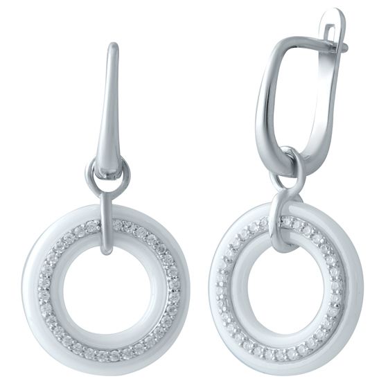 Серебряные серьги с керамикой, фианитами