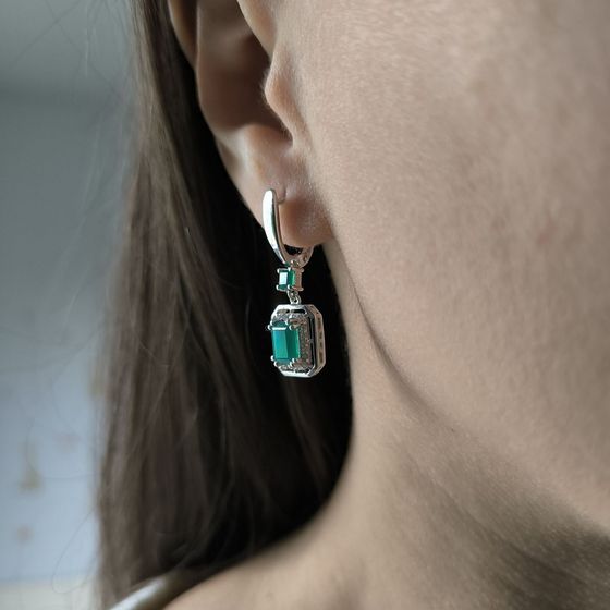 Серебряные серьги с агатом 2.617ct, фианитами