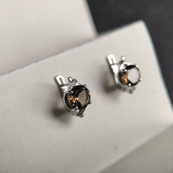 Серебряные серьги с раухтопазом (дымчатым кварцем) 3.467ct