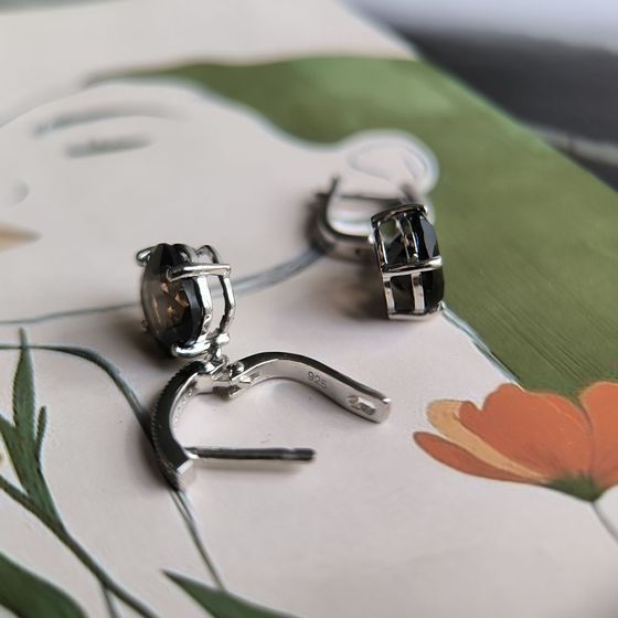 Серебряные серьги с раухтопазом (дымчатым кварцем) 7.633ct, фианитами
