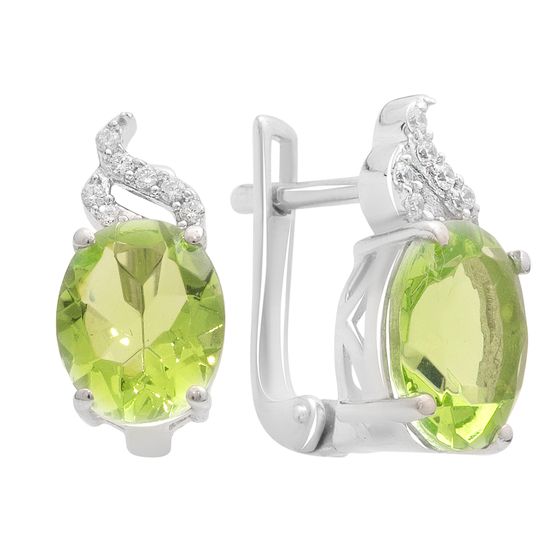 Серебряные серьги с хризолітом 4.307ct, фианитами
