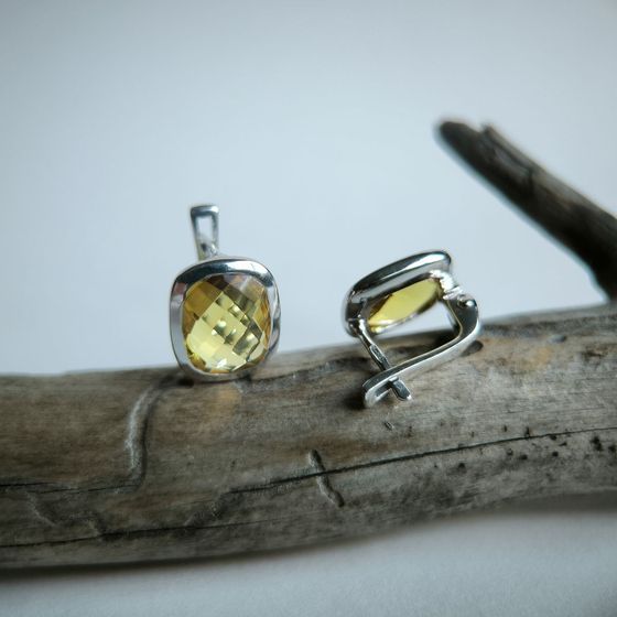 Серебряные серьги с цитрином nano