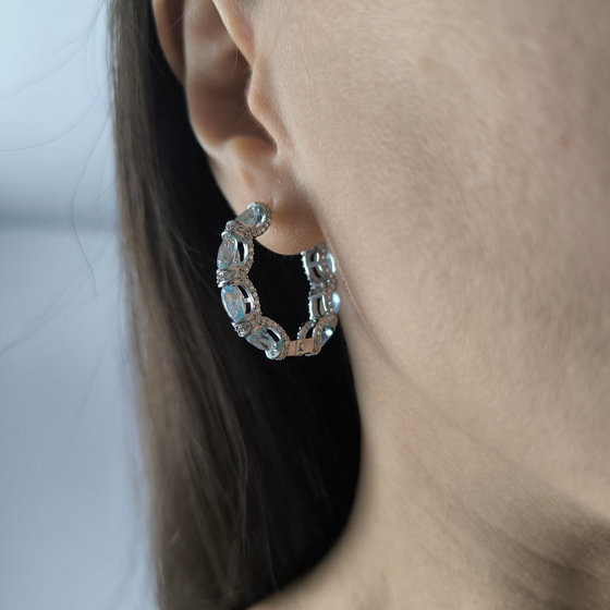 Серебряные серьги с топазом 11.8ct, фианитами