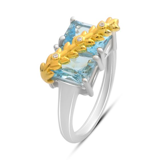 Серебряное кольцо с топазом, фианитами