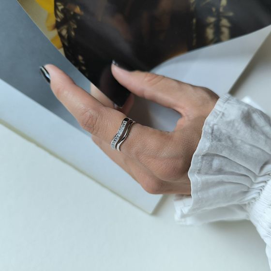 Серебряное кольцо с фианитами, перламутром