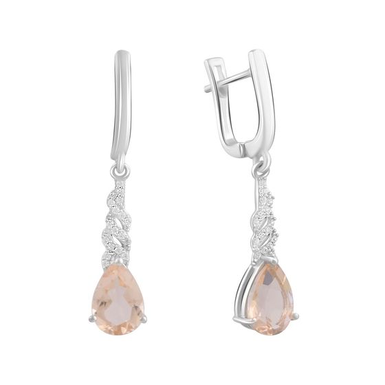 Серебряные серьги с морганитом nano 3.038ct, фианитами