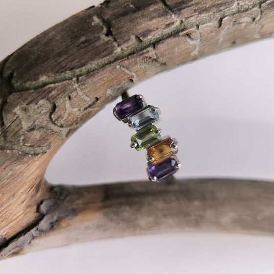 Серебряное кольцо с аметистом 1.55ct, цитрином, хризолітом, топазом