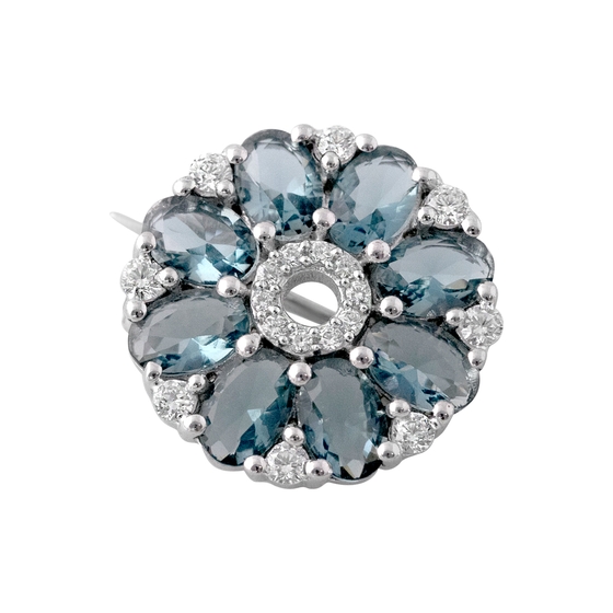 Серебряная брошка с топазом Лондон Блю 3.076ct