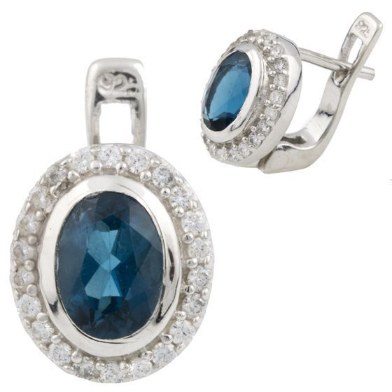 Серебряные серьги с топазом Лондон Блю 1.74ct