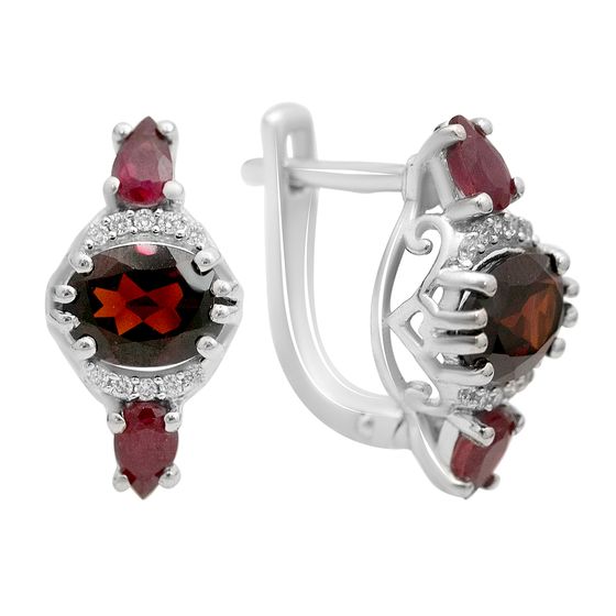 Серебряные серьги с гранатом 4.337ct, рубином