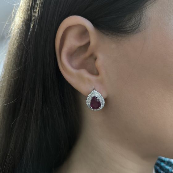 Серебряные серьги с рубином 6.289ct