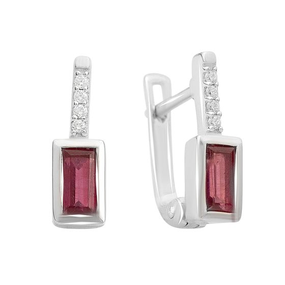 Серебряные серьги с гранатом 1.262ct, фианитами