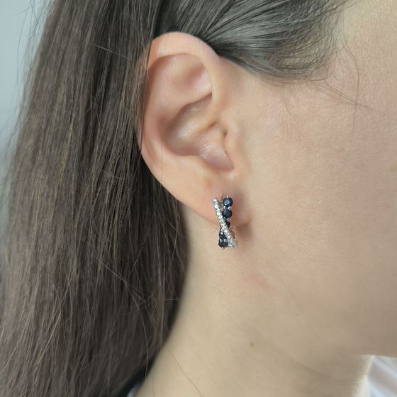 Серебряные серьги с сапфиром 1.845ct, фианитами