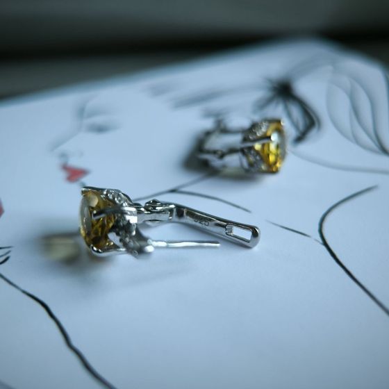 Серебряные серьги с цитрином nano