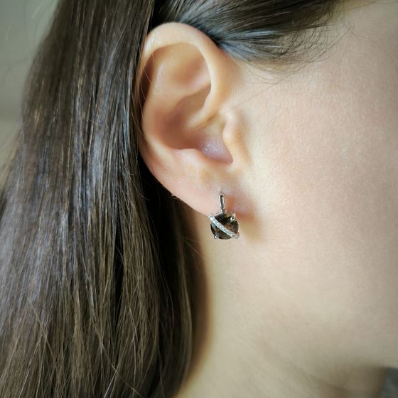 Серебряные серьги с раухтопазом (дымчатым кварцем) 3.465ct, фианитами