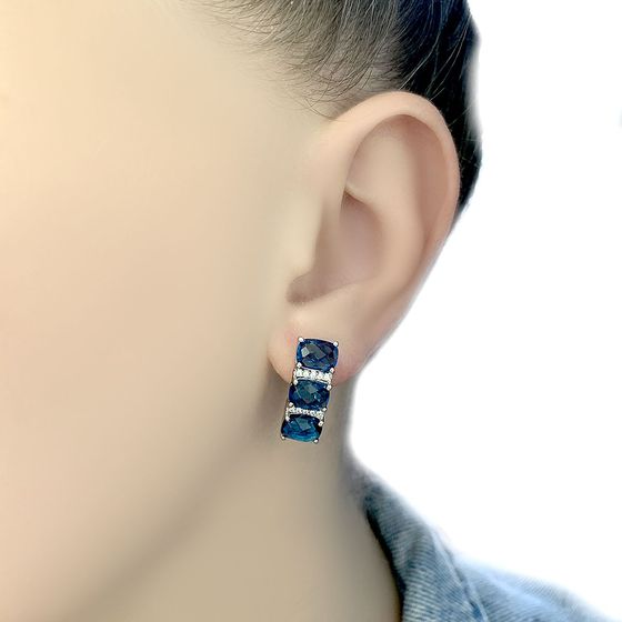 Серебряные серьги с топазом Лондон Блю 4.738ct