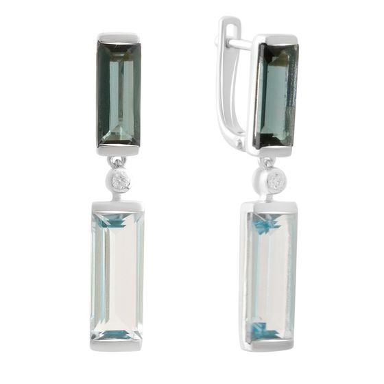 Серебряные серьги с топазом Лондон Блю 10.403ct, топазом, фианитами