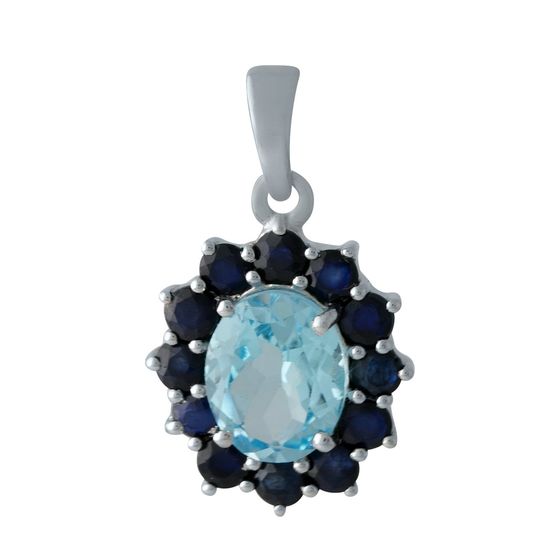 Серебряная подвеска с сапфиром 5.375ct, топазом