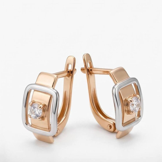 Золотые серьги с фианитами 0.12ct