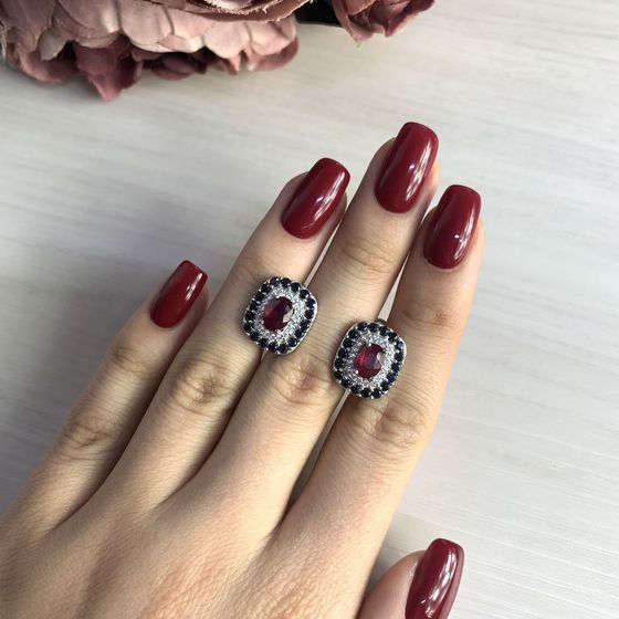 Серебряные серьги с рубином 4.575ct, сапфиром