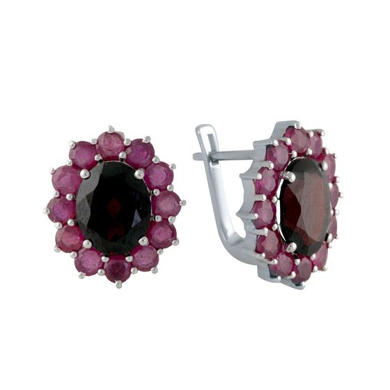 Серебряные серьги с рубином 10.84ct, гранатом