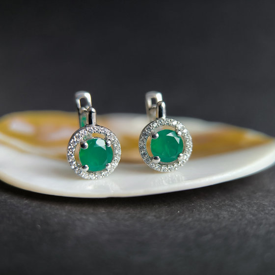 Серебряные серьги с агатом 1.934ct, фианитами