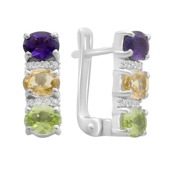 Серебряные серьги с аметистом 2.352ct, цитрином, хризолітом