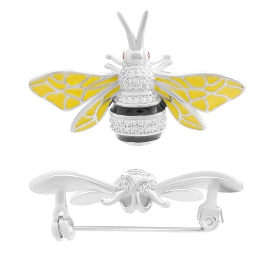 Серебряная брошка с емаллю, фианитами