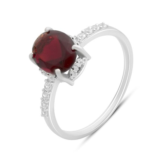 Серебряное кольцо с гранатом nano, фианитами