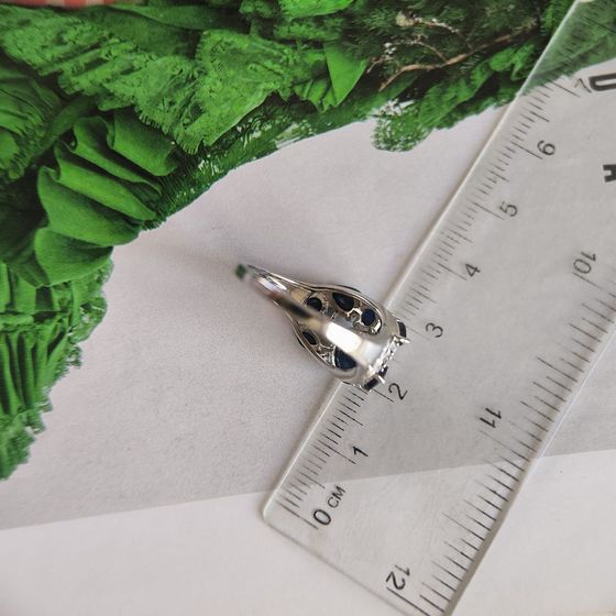 Серебряное кольцо с сапфиром 3.823ct, фианитами