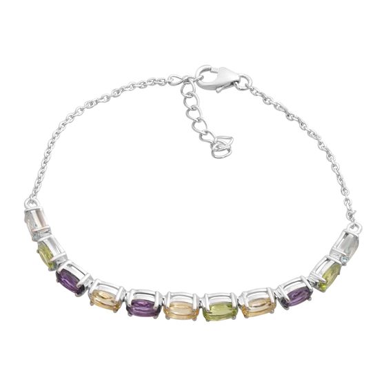 Серебряный браслет с аметистом, цитрином, хризолітом, топазом, фианитами